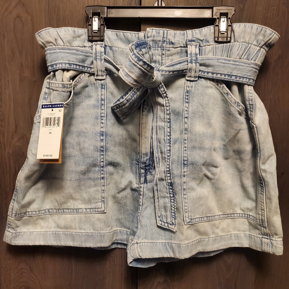 Polo Ralph Lauren NWT Paperbag Tie Waist Denim Shorts Size 28